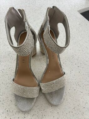Gianni Bini Silver Rhinestone Block Heel Sandals